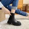 Botines de cuero suave, suela gruesa, con plataforma, para mujer, colección otoño/invierno 2026, elásticos, ajustados, forrados de felpa, con tacón grueso, botas de moda