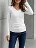 Amazon 2026 Outono/Inverno Novo Bestseller Transfronteiriço Europeu e Americano Cor Sólida Manga Longa Gola V Casual Temperamento Moda Blusa Feminina