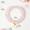 Pulseira de ágata concha rosa cristal natural com duplo laço para mulheres, pulseira de pérola de água doce azul calcedônia fresca e doce