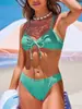 Nuevo Traje de Baño de Dos Piezas Dividido para Exportación Europea y Americana, Bikini Sexy para Mujer, Estampado a Cuadros sin Espalda