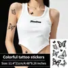 Tatuagem Adesiva Colorida Borboleta Cruzada Meninas Preto e Cinza Esboço Linha Artística Estilo Europeu e Americano Braço Dorso da Mão Clavícula Peito