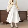 Falda midi de retazos de encaje de malla blanca de color liso, nuevo estilo de otoño para mujer, ropa de mujer, marca "Tío Rábano"