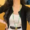 Collar de Cadena para Suéter con Colgante de Diseño Retro de Alta Calidad de Gama Alta de Hielo Natural Transparente de Crisoprasa