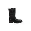 Botas de tacón grueso apilado estilo Grapema para mujer, botas de montar de media pantorrilla con textura, puntera redonda desgastada vintage, botas de cowboy occidentales
