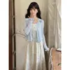 Con Vestido de Tirantes Floral, Chal con Protección Solar para Mujer, Nuevo Estilo Primavera y Verano 2025, Cárdigan de Punto Estilo Suave