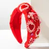 Diadema Estilo Coreano Nuevo Estilo Día de San Valentín Color Sólido Cosida a Mano Cuentas de Arroz Corazón Pedrería de Vidrio Nudo Borde Ancho Diadema