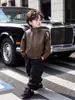 Chaqueta de Cuero con Cuello Alto para Niños de Primavera y Otoño, Estilo Coreano, Chaqueta de Motocicleta Elegante y a la Moda para Niños, Tops para Niños Pequeños