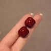 Super Blanco Retro Rojo Angola Amor Aretes Cuadrados Elegantes Lujo Ligero Alta Gama Aretes Aretes Versátiles Moda