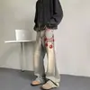 Jeans Bordados Retro Americanos, Pantalones de Calle Hip-Hop Estilo Europeo y Americano para Hombre, Diseño de Alta Gama, Pantalones de Pierna Recta Acampanados