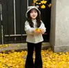 Conjunto de Sudadera con Capucha de Terciopelo para Niñas Otoño e Invierno, Lindo Top con Estampado Decorativo de Orejas de Lazo Estéreo y Pantalones de Campana