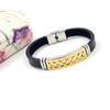 Pulsera de cuero con hebilla de metal para hombre y mujer, con diseño de diamantes de acero inoxidable dorado, longitud ajustable, directa de fábrica
