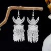 Pendientes Miao Étnicos de Borla Larga Estilo Nuevo, Pendientes Exagerados de Declaración de Moda Estilo Étnico de Plata Miao de Lujo Ligero