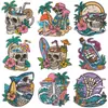 Parche Bordado de Persona Calavera Estilo Vacacional Elementos de Tabla de Surf Flores Tropicales Olas Pegatina Bordada para Coser o Planchar Gorra