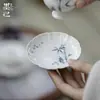 Porta-copos de Bambu Pintado à Mão com Flor de Costela de Bambu Cinza de Planta Moji Acessórios para Conjunto de Chá Kung Fu Base de Suporte para Xícara de Chá Quente Isolamento Térmico