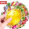 Novo Conjunto Transfronteiriço de 50 Peças de Adesivos Transparentes de Frutas de Cristal Realistas, Adesivos Transparentes Decorativos Impermeáveis 3D Criativos