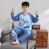 Conjunto de Pijama de Algodão e Seda Fresco para Primavera e Outono Manga Longa para Menino Grande Roupa de Casa Roupa Casual Roupas e Calças de Outono para Usar por Cima