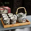 Juego de Té para el Hogar de Porcelana Azul y Blanca Retro con Filtro Tetera Cerámica Tazas de Té Olla con Asa Juego de Té