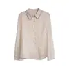 Camisa de chifon com gola boneca para mulheres, super fada, senso de design, novidade da primavera 2026, top soltinho estiloso, camisa pequena de manga longa