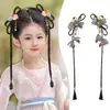 Peruca infantil estilo chinês com presilha e coque integrados, peruca infantil estilo antigo com rabo de cavalo duplo e presilha