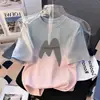 Camiseta Infantil de Manga Corta Degradada, Top Estampado de Moda de Verano para Niños, Ropa Moderna Suelta y Versátil Estilo Coreano para Niños Mayores