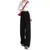 Fotos reales de la nueva colección de otoño: Pantalones deportivos estilo americano para mujer, con cintura alta, efecto adelgazante, corte holgado, tela fluida, diseño de pierna recta y estilo de pierna ancha.