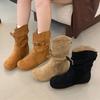 Botas Curtas Marrons Redondas Tendência Retrô para Mulheres, Botas Plissadas Empilhadas, Novo Estilo 2026, Botas Western Cowboy Estilo Melard Birkenstock