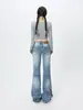YECHUAN # Jeans acampanados de tiro bajo estilo retro americano para mujer, corte holgado, adelgazantes, que no se pegan, pantalones de largo hasta el suelo para otoño