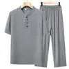 Traje de Verano para Hombre de Mediana Edad, Nuevo Traje Tang Casual Estilo Chino, Manga Corta con Tacto de Seda Helada, Cuello Alto con Botones Tradicionales