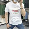 Camiseta de Manga Curta Masculina 2025 Verão Novo Estilo Quente Moda Estampa Ano do Dragão Manga Meia Slim Fit Distinto Ins Gola Redonda