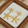 Novos brincos de design de nicho para mulheres, de alta qualidade, moda, personalidade, costura de estrela-do-mar, aço titânio banhado a ouro 18K, transfronteiriços