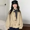 Gabardina estilo coreano para niña 2026 otoño nuevo cárdigan corto floral para niños mayores, top de otoño de manga larga para niños