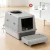Arenero semi-cerrado para gatos, acero inoxidable, extragrande, anti-salpicaduras, anti-derrames, inodoro para gatos, bandeja de arena para gatos elevada y engrosada