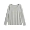 Esencial de Capas Estilo Perezoso: Camiseta de Manga Larga con Cuello Redondo, Nuevo Estilo Primavera, Corte Holgado, Top Adelgazante para Baile y Deportes para Mujer