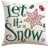 Funda de Almohada con Estampado de Letras Rojas y Blancas de Muñeco de Nieve y Árbol de Navidad, Funda de Cojín Cuadrada Extraíble y Lavable, Decoración Festiva de Invierno para Sofá