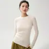 Suéter de cachemira sin costuras para mujer, cuello redondo, acanalado, corte ajustado, tejido de punto pull-over, capa interior, capa base