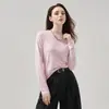 Camisetas básicas de manga larga para mujer, de acetato, lana y seda, personalizadas de fábrica, producidas en masa, camisas de cuello redondo antibacterianas Clase A