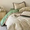 Juego de Cuatro Piezas de Algodón Puro Estilo Francés con Encaje de Pompones, Funda Nórdica con Nuevo Diseño Floral Vintage, Sábana Plana y Sábana Ajustable Juego de Tres Piezas
