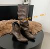 Botas Dobradas Heap Botas Femininas Western Salto Grosso, mas Fivela de Cinto no Joelho Calças Botas