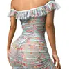Conjunto de Malla Transparente Estilo Europeo y Americano Lencería Floral Sexy Estampado de Malla Fruncido Conjunto de Camisón Seductor