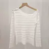 Blusa de Tricô Cor Sólida Vazada com Ombro Assimétrico para Mulheres, Novo Estilo Coreano de Outono, Tecido Transparente Tendência de Nicho, Blusa com Visual Jovem de Alta Qualidade