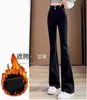 Pantalones de Pana con Forro Polar para Mujer Otoño e Invierno Microcampana Cintura Alta Forma de Pera Elásticos Ajustados Adelgazantes Doble Botón Pantalones de Campana