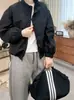 Chaqueta Corta de Primavera y Otoño 2026 con Cuello Alto, Cremallera y Dobladillo con Cordón, Chaqueta Casual Versátil Cómoda de Manga Larga para Mujer