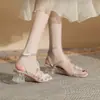 Sandalias de Moda de Tacón Alto Jin Gang YY45102 Para Exteriores 2025 Nuevo Verano Punta Cuadrada Tacón Grueso Versátiles de Tacón Medio Zapatos de Mujer
