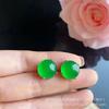 Brincos de calcedônia verde gelo por atacado, pequenas lâmpadas, luz de luxo, verde yang, cor esmeralda, banhado a prata, contas incrustadas, ágata, jade