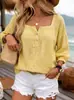 Estilo Suelto Casual Vacaciones Manga Tres Cuartos Lino 2026 Amazon Adelgazante Top Nuevo Estilo Transfronterizo Europeo y Americano Verano