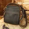 Malunte Bolsa de Cuero para Hombre Cuero Genuino Gran Capacidad Vertical Cruzada Bolso de Mano para Hombre Retro Cuero Crazy Horse Bolso de Hombro para Hombre