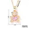 Collar de Oso con Diamantes Completo Transfronterizo Europeo y Americano para Mujer, Acero de Titanio Chapado en Oro Cobre Zirconita Microincrustada, Cadena para Clavícula Estilo Lindo y Dulce Colgante