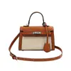 Bolso de Mano Retro de Alta Gama Kelly para Mujer 2025 Nuevo Transfronterizo Costura de Lino Color de Contraste Bolso de Hombro Único Cruzado