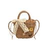 Bolso Satchel Tejido Elegante de Moda para Mujeres 2025 Verano Nuevo Bolso de Paja Vacaciones Junto al Mar Playa Hombro Cruzado