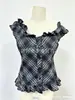 Estilo Francés de Ballet Transfronterizo Retro Y2K Cuadros Volantes Mangas Abullonadas Top Sexy Cuello en V Camiseta Adelgazante